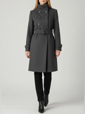 Le Chateau Pea Coat Double Breasted Belted Winter Coat Charcoal Grey Size XS